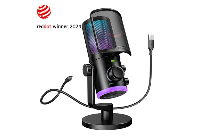 FIFINE AMPLIGAME AM6 CONDENSER MIC WITH GAME/CHAT MIX, NOISE SUPPRESSION, MONITORING, I/O LEVEL & RGB CONTROLS