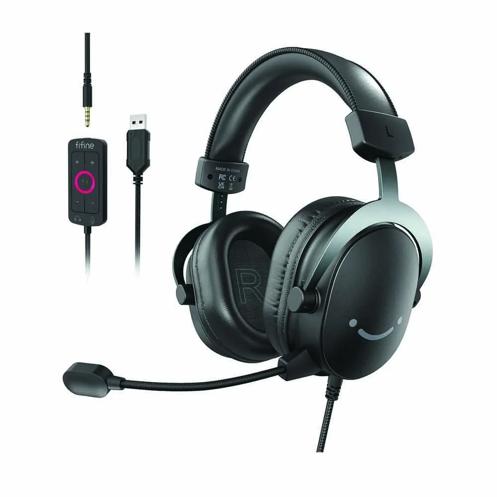 FIFINE AMPLIGAME H9 HEADSET WITH USB CONTROL BOX FOR MUTE, I/O  CONTROLS, SURROUND SOUND FOR CONSOLE/PC