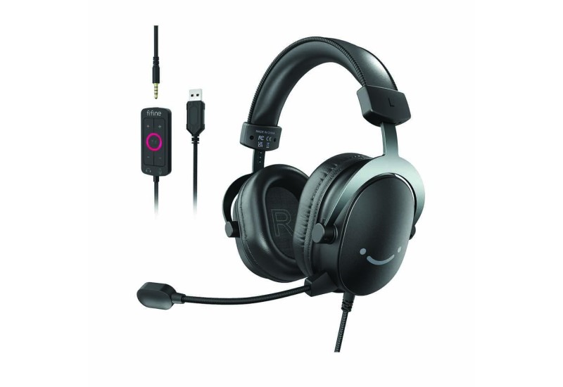 FIFINE AMPLIGAME H9 3.5MM HEADSET WITH USB CONTROL BOX FOR MUTE, I/O CONTROLS, 7.1 SURROUND SOUND FOR CONSOLE/PC