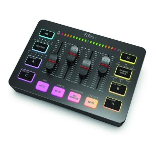 FIFINE AMPLIGAME SC3 GAMING USB MIXER WITH XLR/HEADSET INPUT, MONITORING, LINE IN/OUT, FADERS, MUTE/VOICE EFFECT/SAMPLE