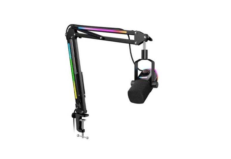 FIFINE AmpliGame AM8PROT Dynamic Microphone Kit with RGB Boom Arm Stand