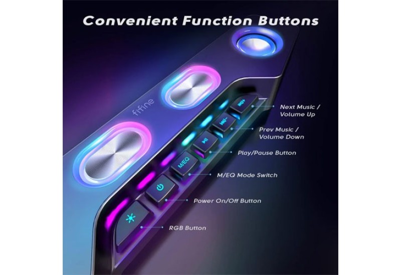 FIFINE AMPLIGAME A16 BLUETOOTH SPEAKER WITH BUILT-IN BATTERY, VOLUME/MUSIC/RGB CONTROLS, EQ SWITCH FOR GAMING, MUSIC, VIDEOS