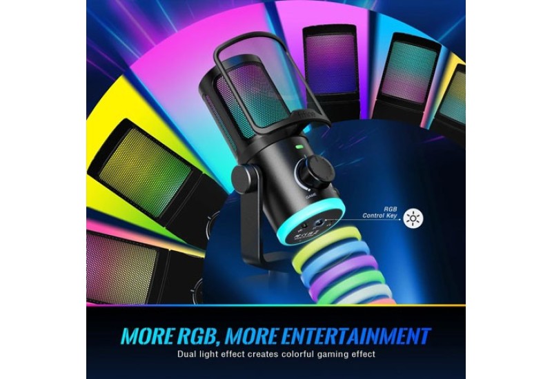 FIFINE AMPLIGAME AM6 CONDENSER MIC WITH GAME/CHAT MIX, NOISE SUPPRESSION, MONITORING, I/O LEVEL & RGB CONTROLS