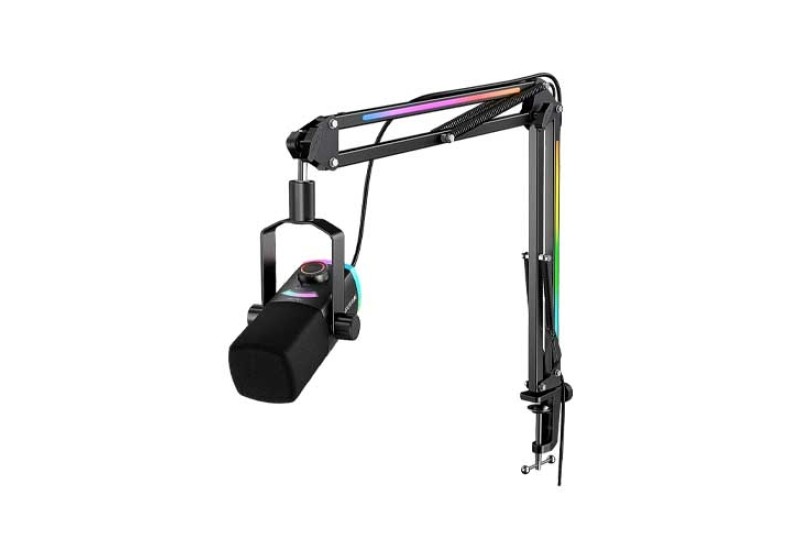 FIFINE AmpliGame AM8PROT Dynamic Microphone Kit with RGB Boom Arm Stand