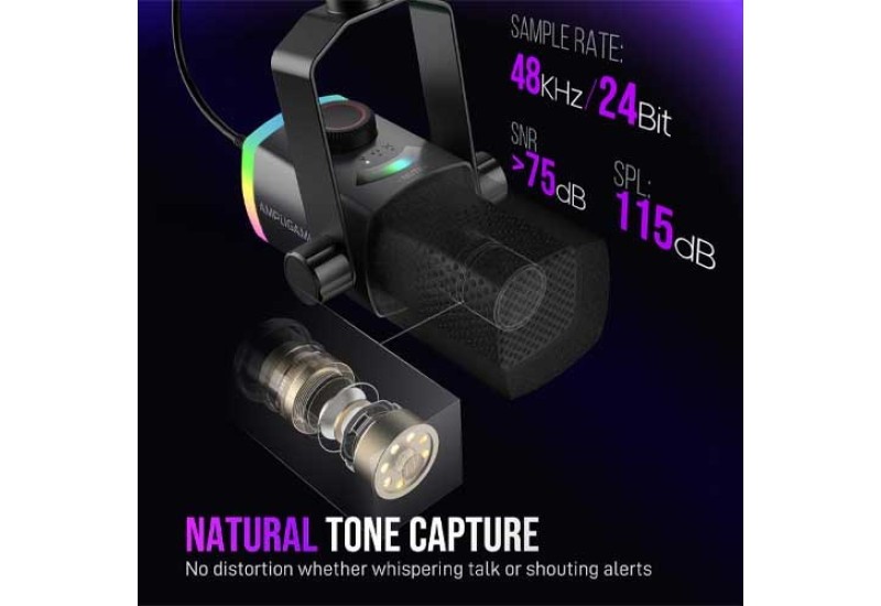 FIFINE AmpliGame AM8PROT Dynamic Microphone Kit with RGB Boom Arm Stand