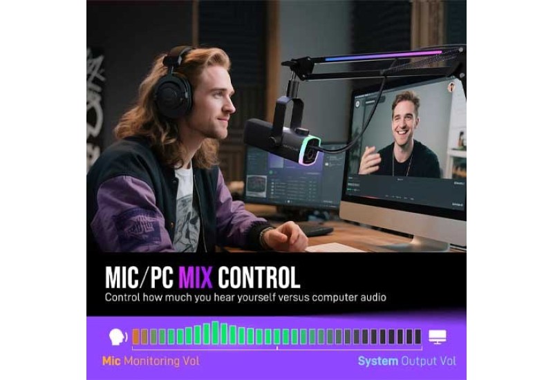 FIFINE AmpliGame AM8PROT Dynamic Microphone Kit with RGB Boom Arm Stand