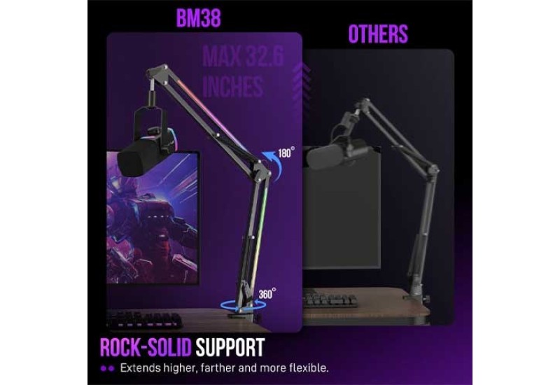 FIFINE AmpliGame BM38 RGB Microphone Boom Arm