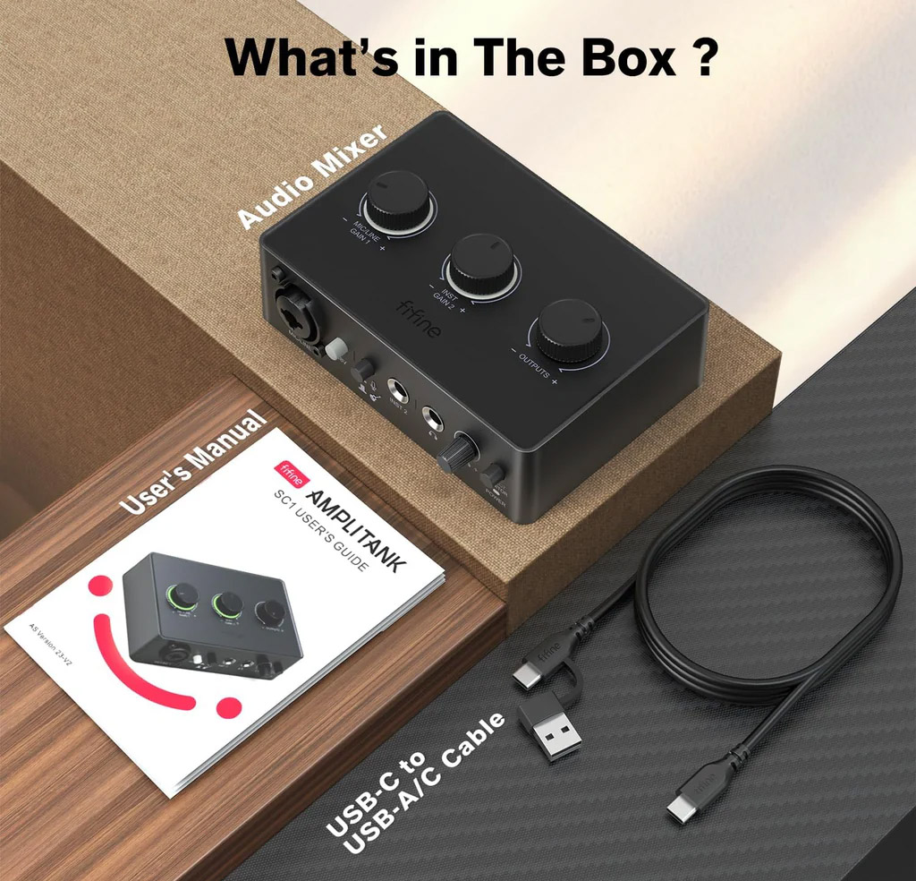 FIFINE SC1 USB Audio Interface with 48V Phantom Power & 50dB Gain